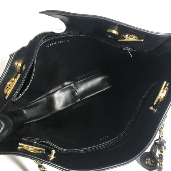 CHANEL vintage Matelasse Double Chain Tote Bag Shoulder Bag Leather Black/Gold - Picture 11 of 15